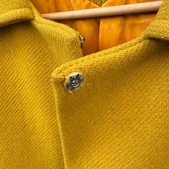 Vintage Yellow Wool Coat 1960s Mod Waist Tab Lined Swing S Mid Century 34” Bust - Picture 7 of 16